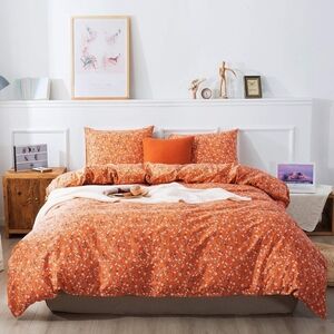 Cozy Orange Floral Queen Size Duvet Cover Set